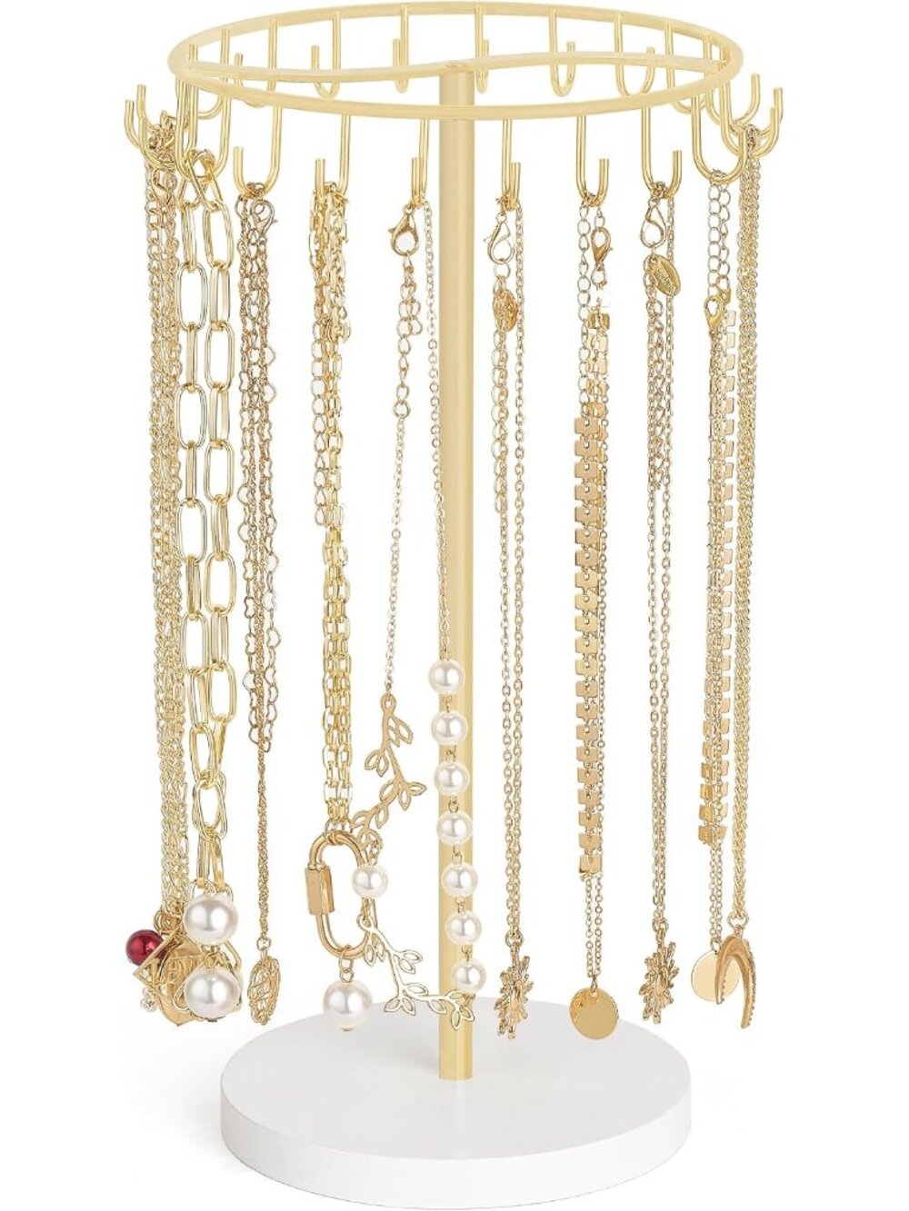Necklace Holder Organizer, 22 Hooks Gold Jewelry Display Tree Stand